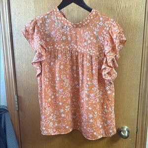 DR2 Floral Ruffle Sleeve Top in Orange